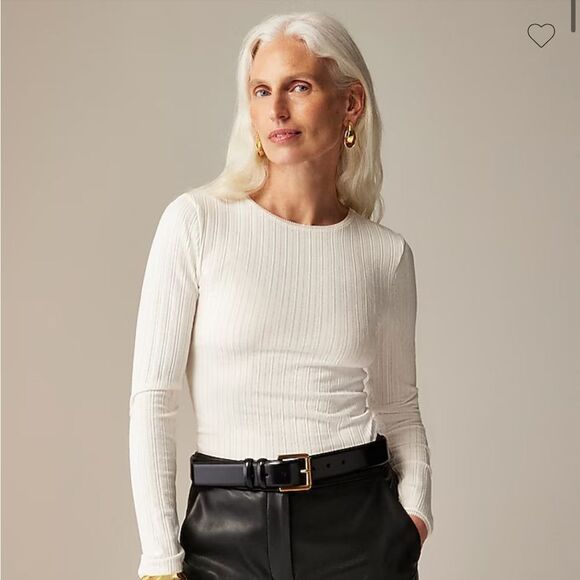J. Crew Tops - NWOT J. Crew Pointelle‎ long-sleeve ribbed shirt ivory size XXS